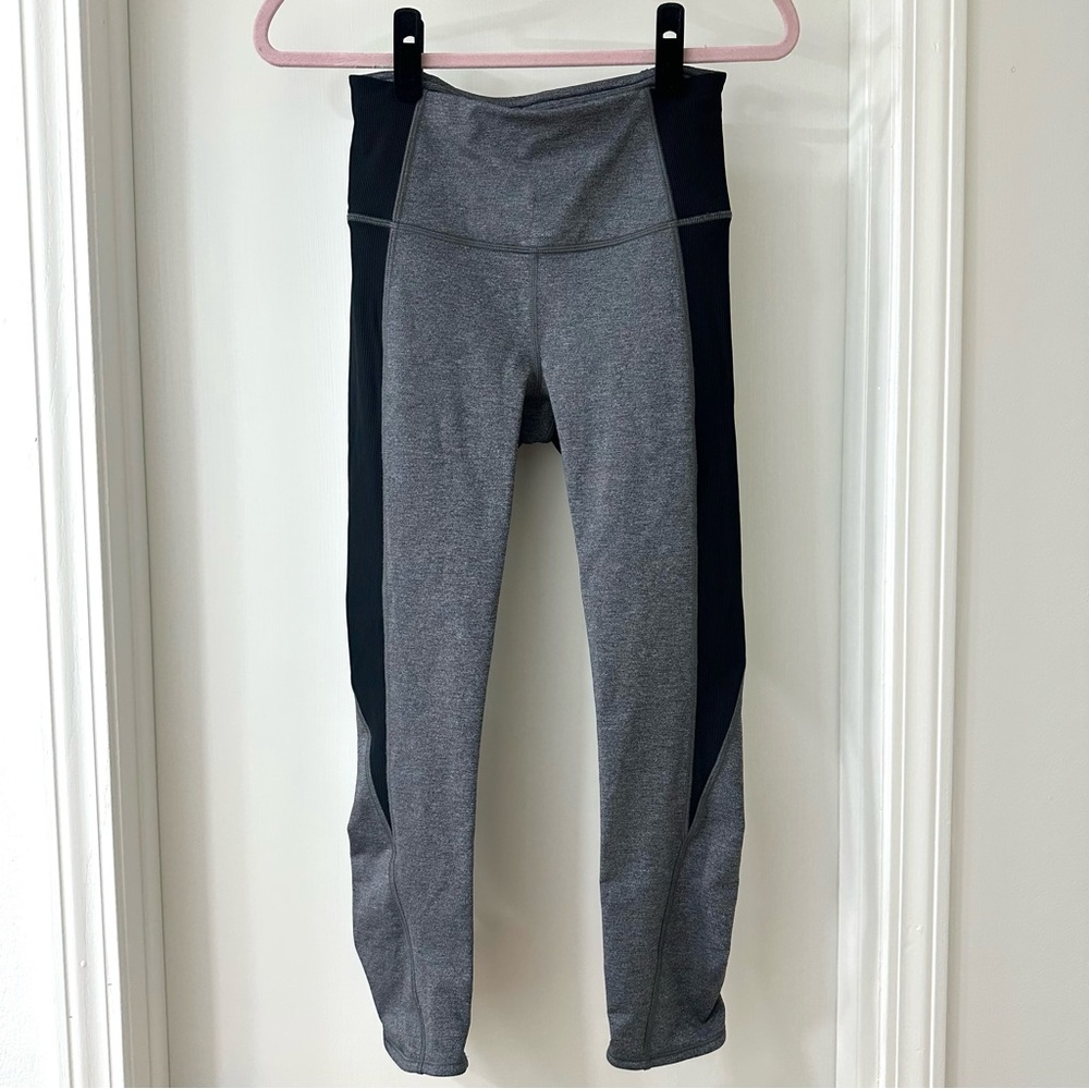 lululemon athletica Gray and Black Leggings with Ruched Ankles, Size 6
